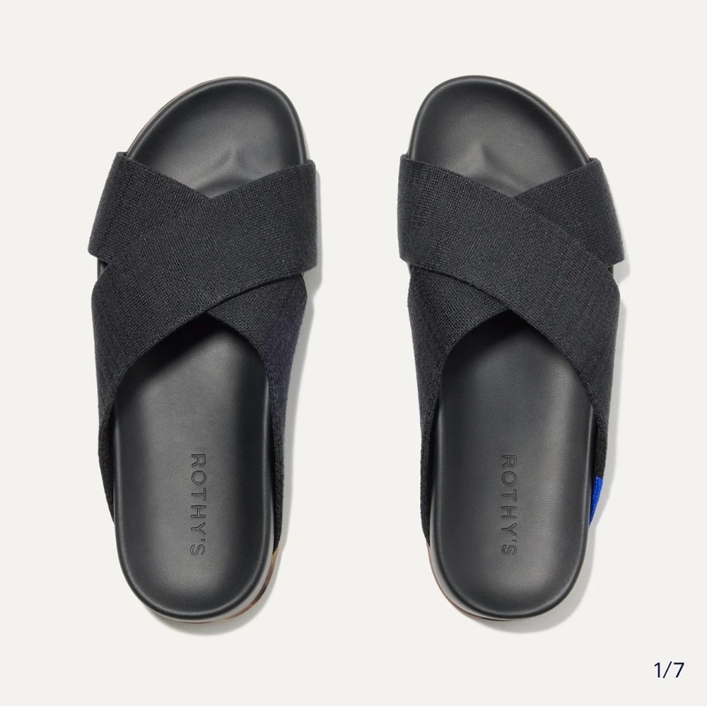 Rothy's Black Crisscross Knit Slide Weekend Sandals